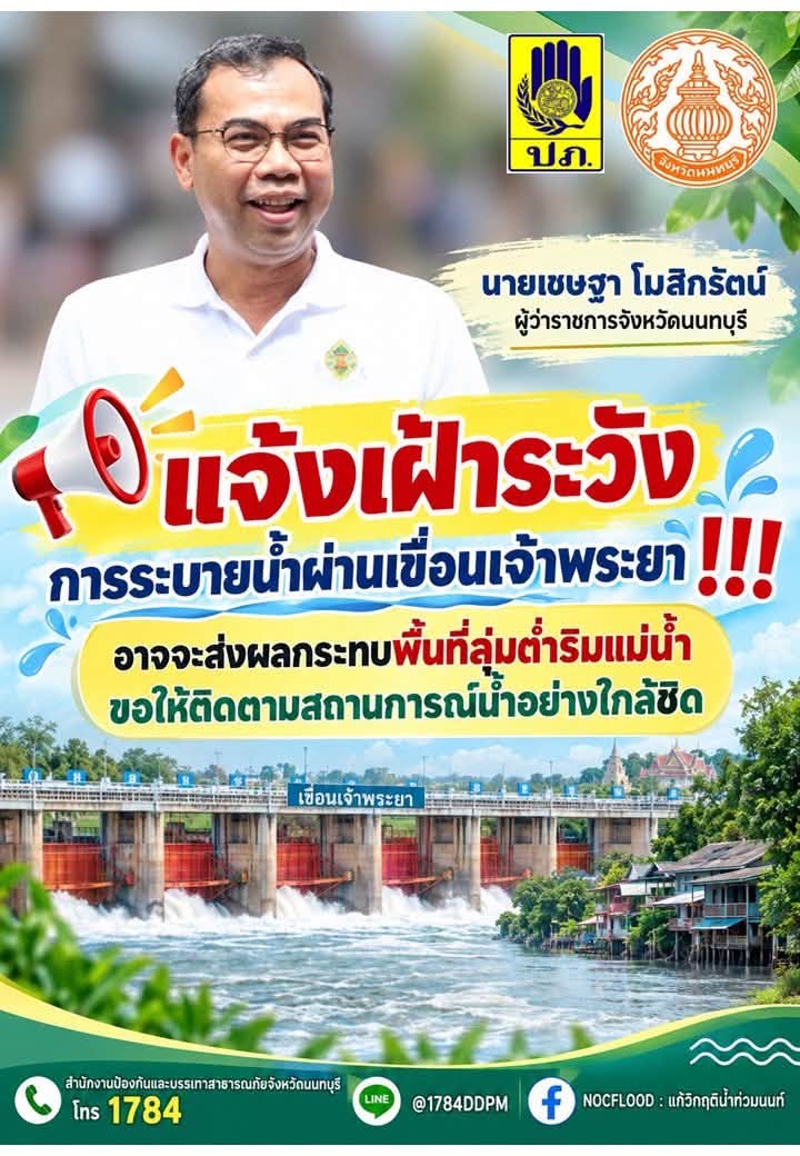 ⚠️ แจ้งเตือนเฝ้าระวัง! การระบายน้ำผ่านเขื่อนเจ้าพระยา 🌊 